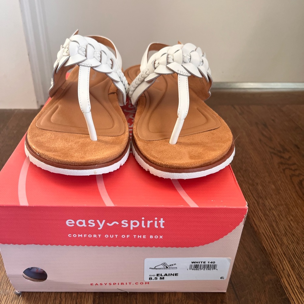 Easy Spirit Women's White and Tan Braided Sandals